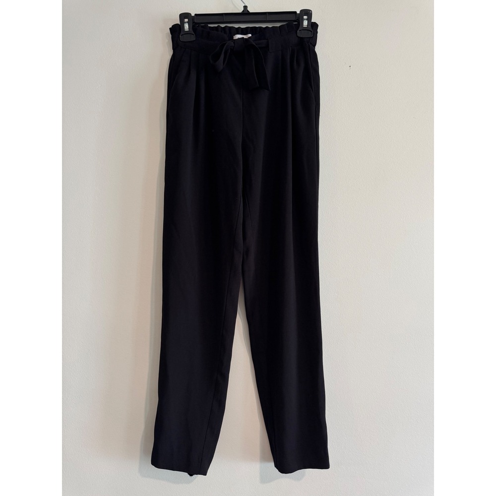 ELLE Paperbag Waist Trousers Women XS Black Tie Belt High Rise Pockets